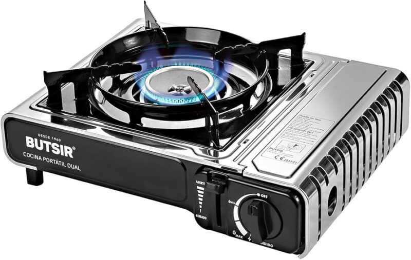 Cocina portátil BUTSIR MS-2000 DUAL con doble alimentación para camping y actividades al aire libre